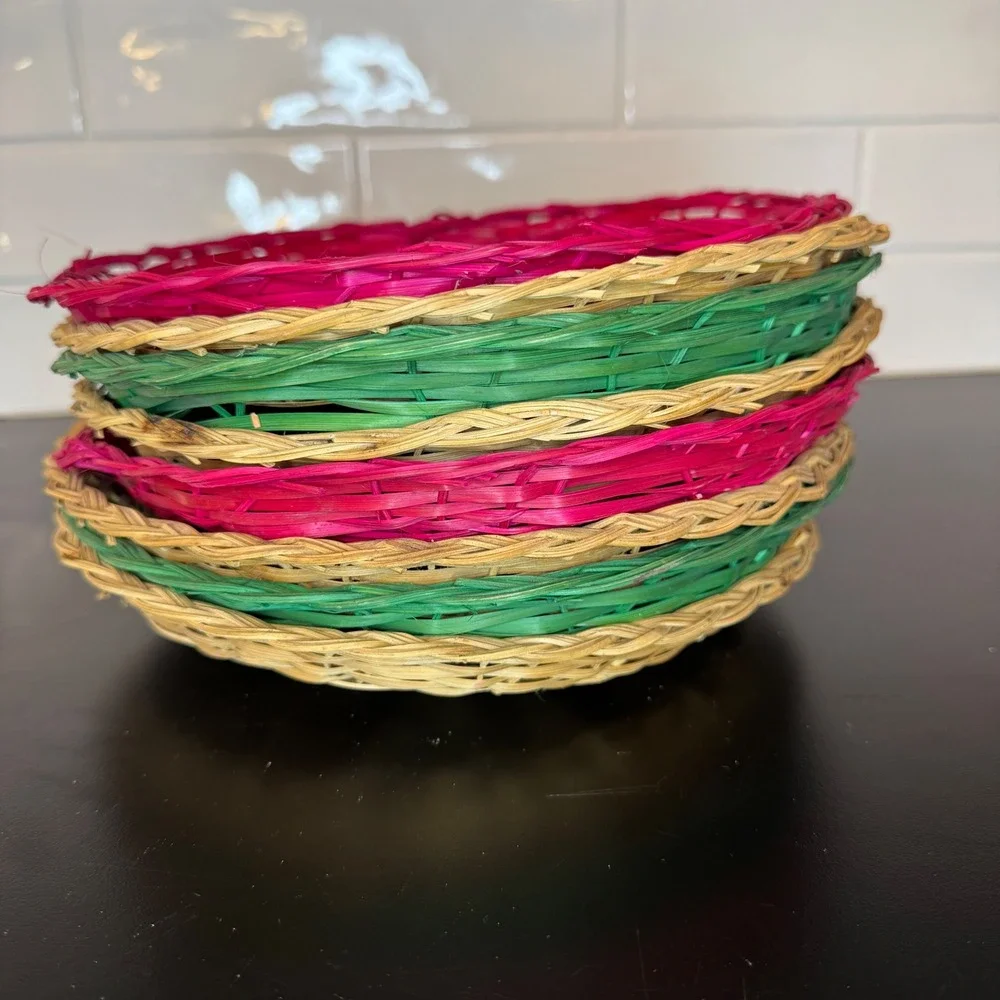 Woven Paper Plate Holders Set of 8 Multicolor 9.5in Wicker Picnic BBQ Chargers